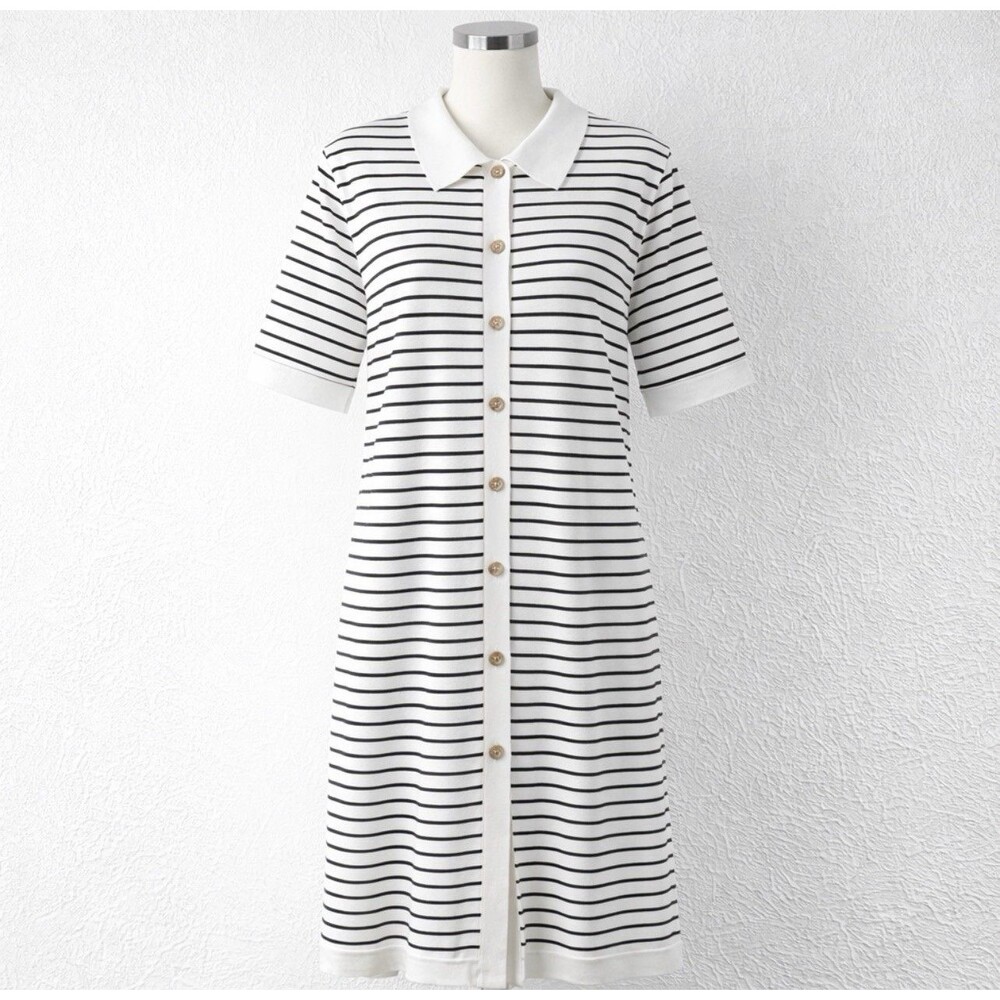 Things Between Striped Knit Midi Dress Large Coastal Minimalist Button Front